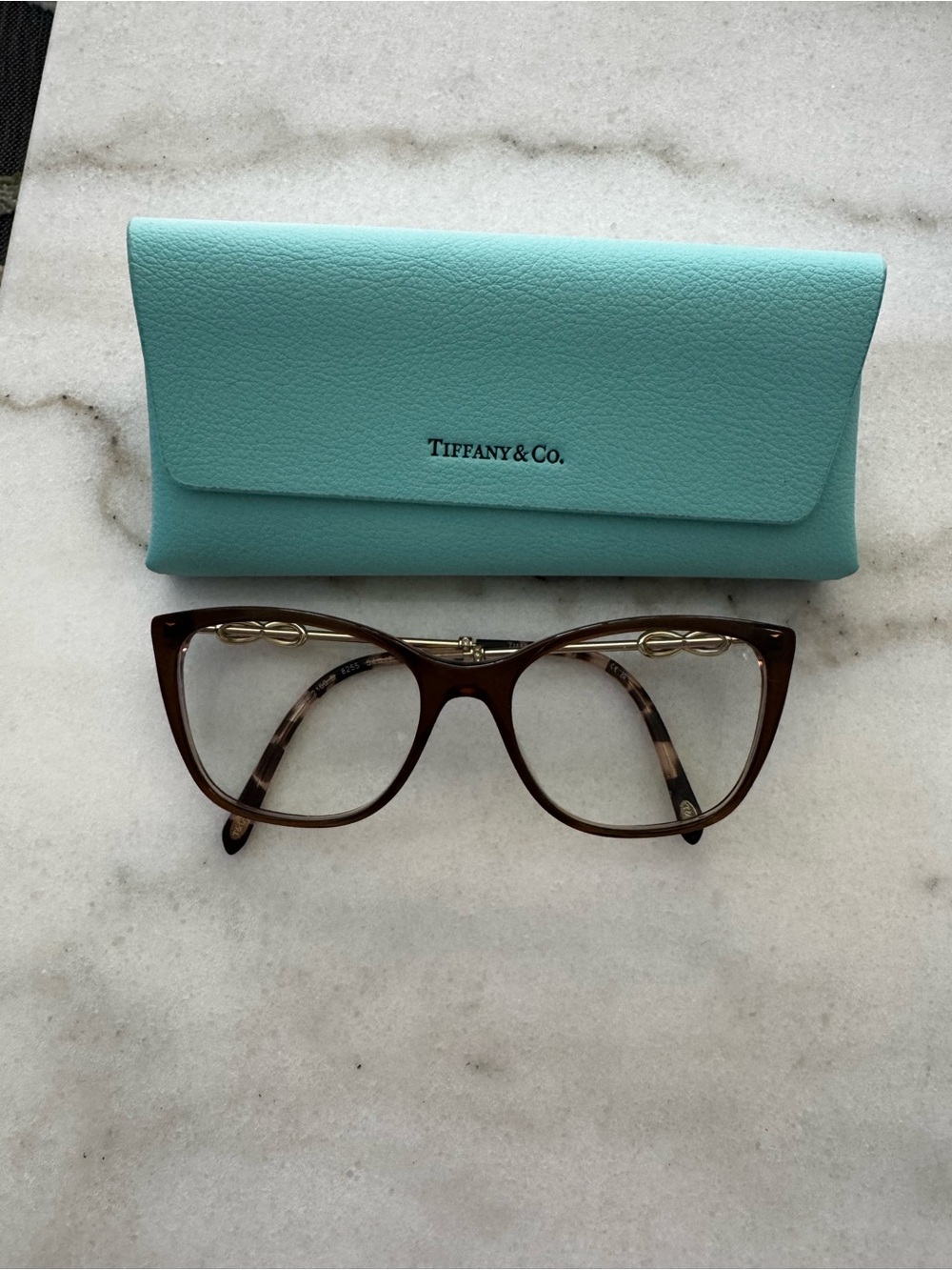 Tiffany & Co. Women's Brown Cat-Eye Glasses with Tiffany Blue Case
